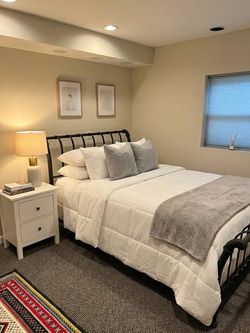 Black Metal Sleigh Bed Frame with mattress