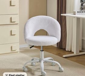 VINGLI Small Faux Fur Vanity Chair for Girls - Adjustable Height, Armless, 360° Swivel, 27.2-31.3in