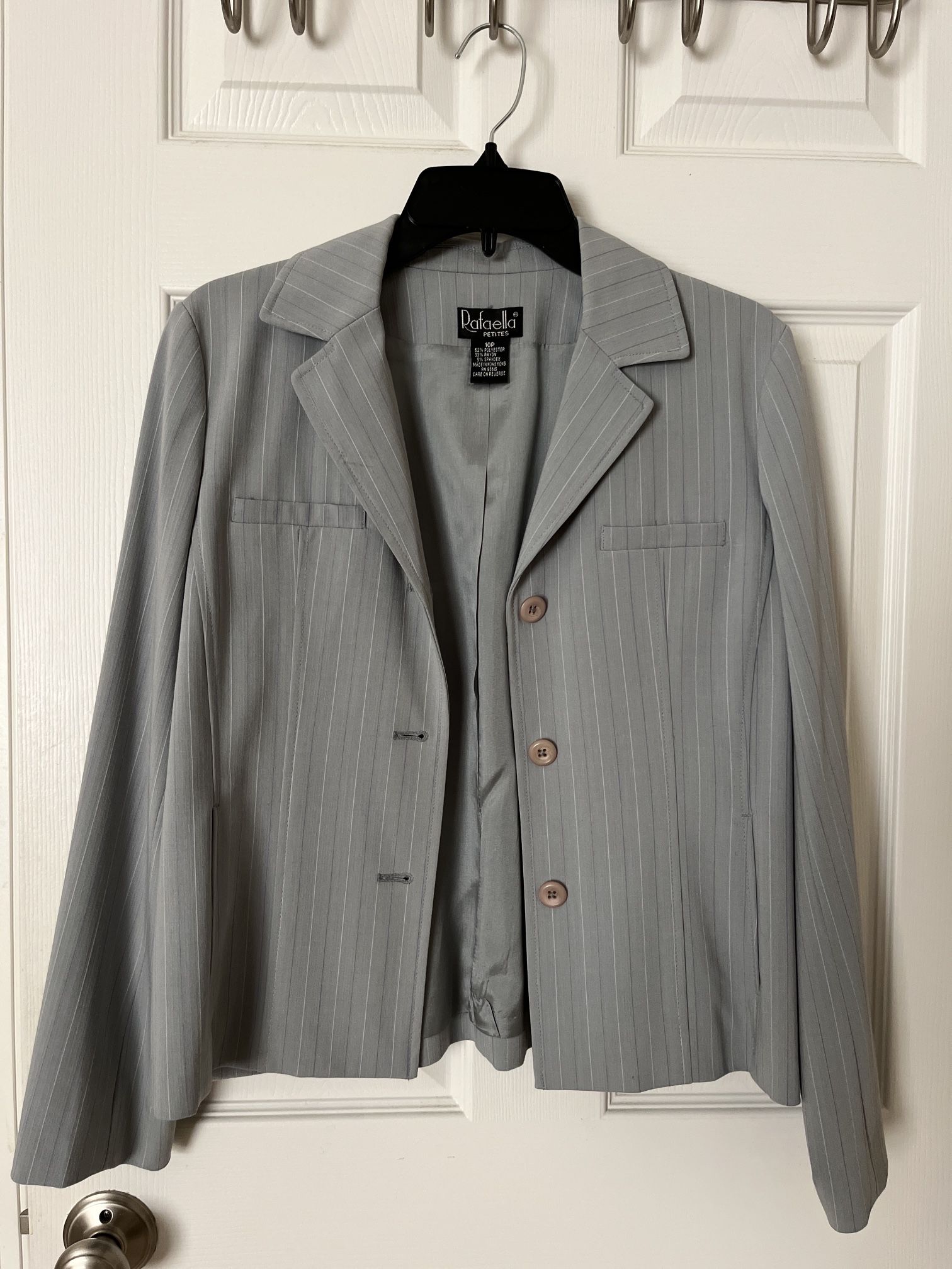 Rafaella Light Gray Pinstripe Blazer Size 10 Petite (NWOT)