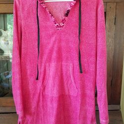 Steve Madden Hoodie Tunic with Kangaroo Pocket, Soft Fleece, Pink, Large

