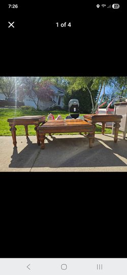 Antique Large Square Solid Wood Coffee Table Set
