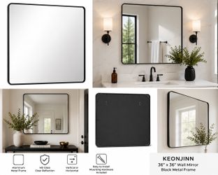 NEW KeonJinn Black Metal Framed Bathroom Mirror