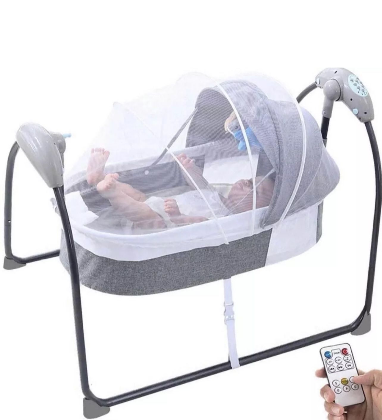 Electric Baby Crib Cradle Bluetooth Music Infant Auto-Swing Bed Rocker