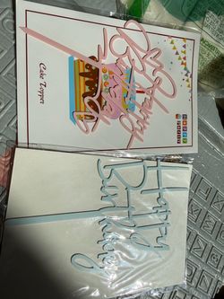 Set of two happy birthday cake, toppers – light pink, and light blue