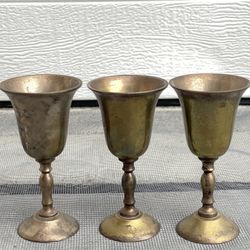 Vintage Brass Cordial Glasses Set of 3 Made in India