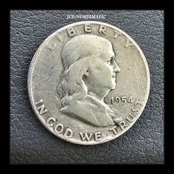 1954 (D) FRANKLIN HALF DOLLAR USA, Silver 0.900, KM#199, NICE COIN!!!