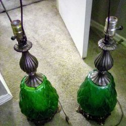 Antique Emerald Green Electric Lamps Set 