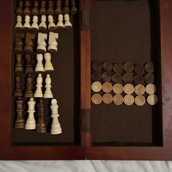folding wooden chess and checker set