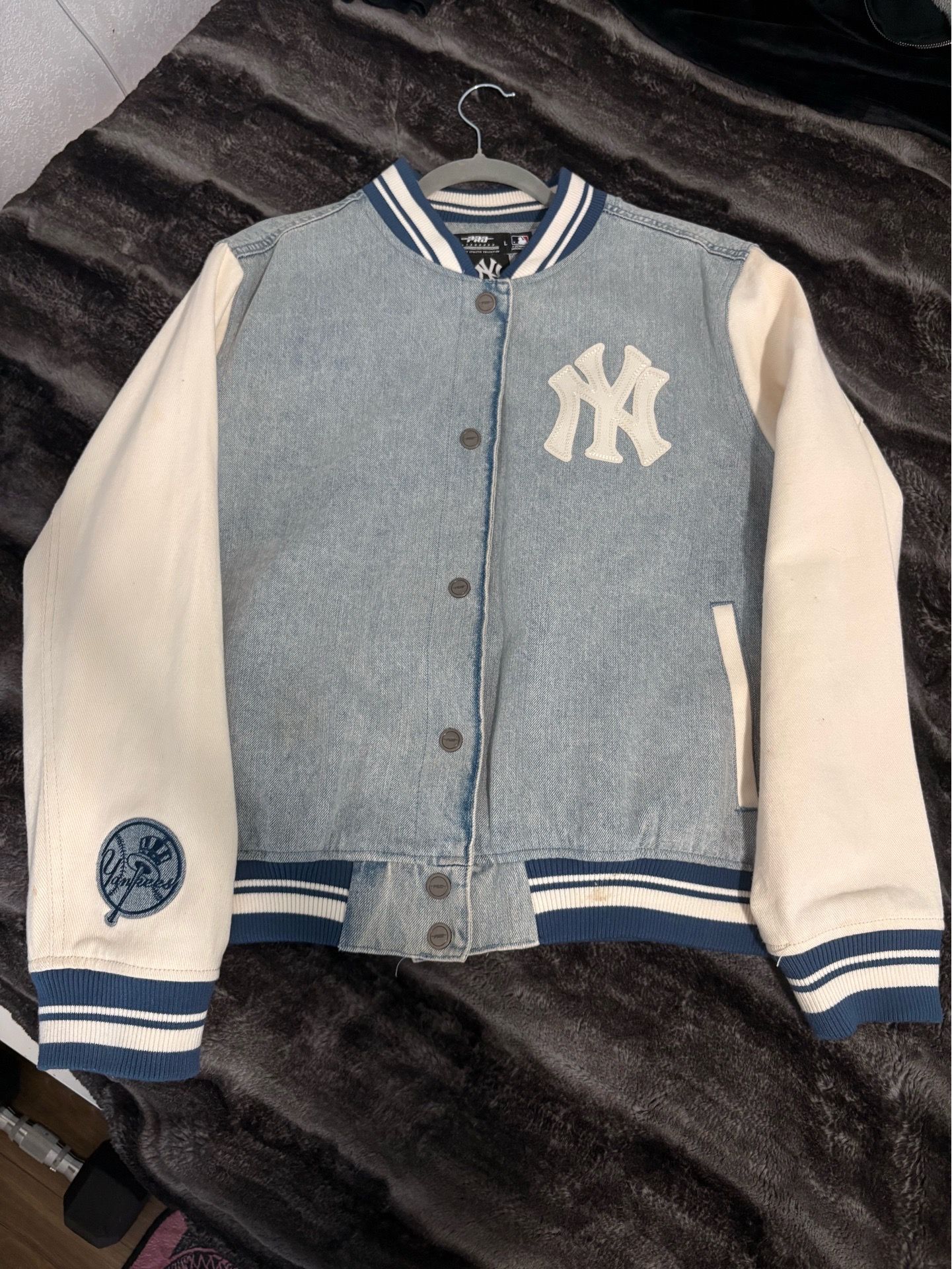 NEW YORK YANKEES VARSITY BLUES BIG BOY'S DENIM JACKET (DENIM/LINEN)