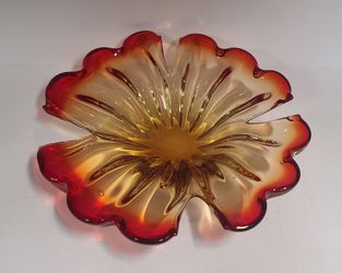 Beautiful Vintage Murano Amber & Red Glass Bowl