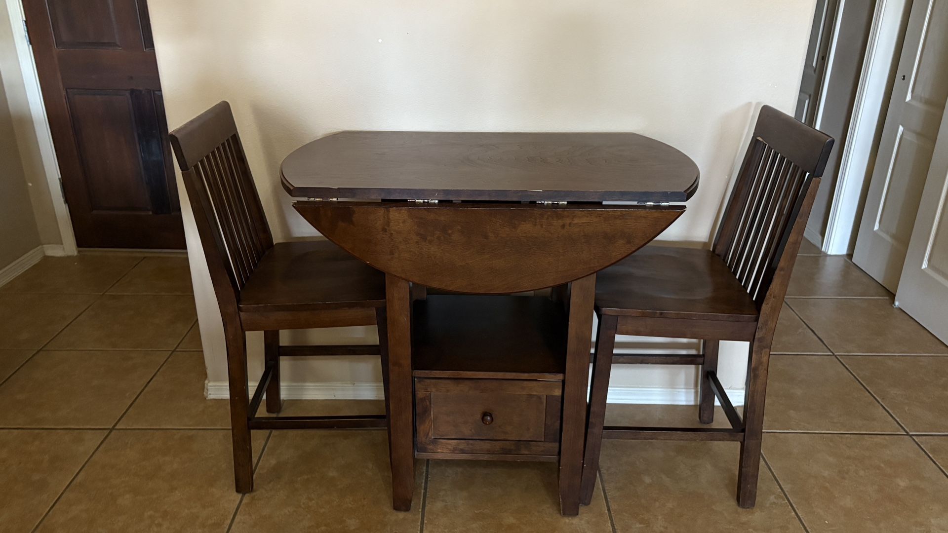 Bar height, pub style dropleaf dining room table for two
