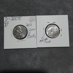 🇺🇸"T. Jefferson 5 Cents, (2005="D".) Wt:5.00(Set Of № 2 coins)