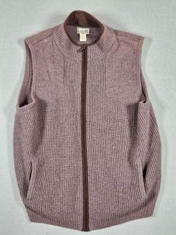 L.L. Bean Men XXL Brown Lambswool Full Zip Sweater Vest
