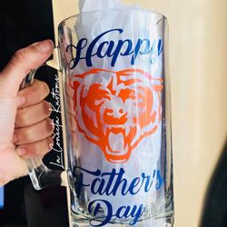 Happy Fathers  Day Chicago Bears Beer Mugs 