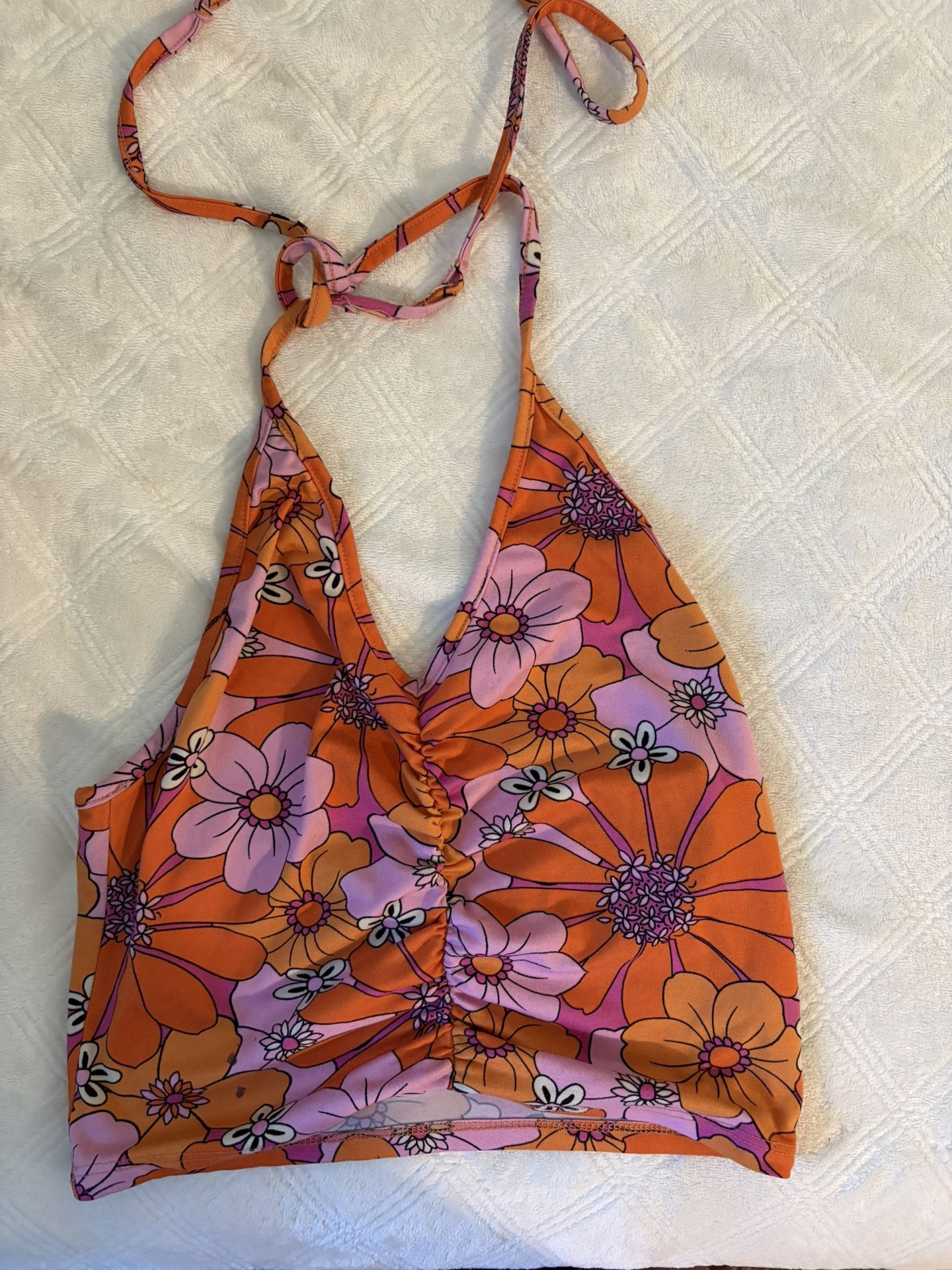 Orange And Pink Floral Halter Top 🌸