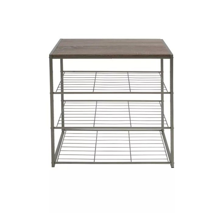 4 Tier Shoe Rack with Rustic Oak Finish Top Gray Metal - Threshold