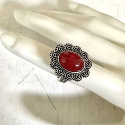 Silver Tone And Red Ring 