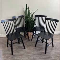 Farmhouse Natural Wooden Kitchen Chairs Set of 4 - Windsor High Back Dining Chairs for Dinin