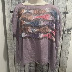 Tamsy Sequins Embroidered Colorful Purple Tunic Top Blouse One Size