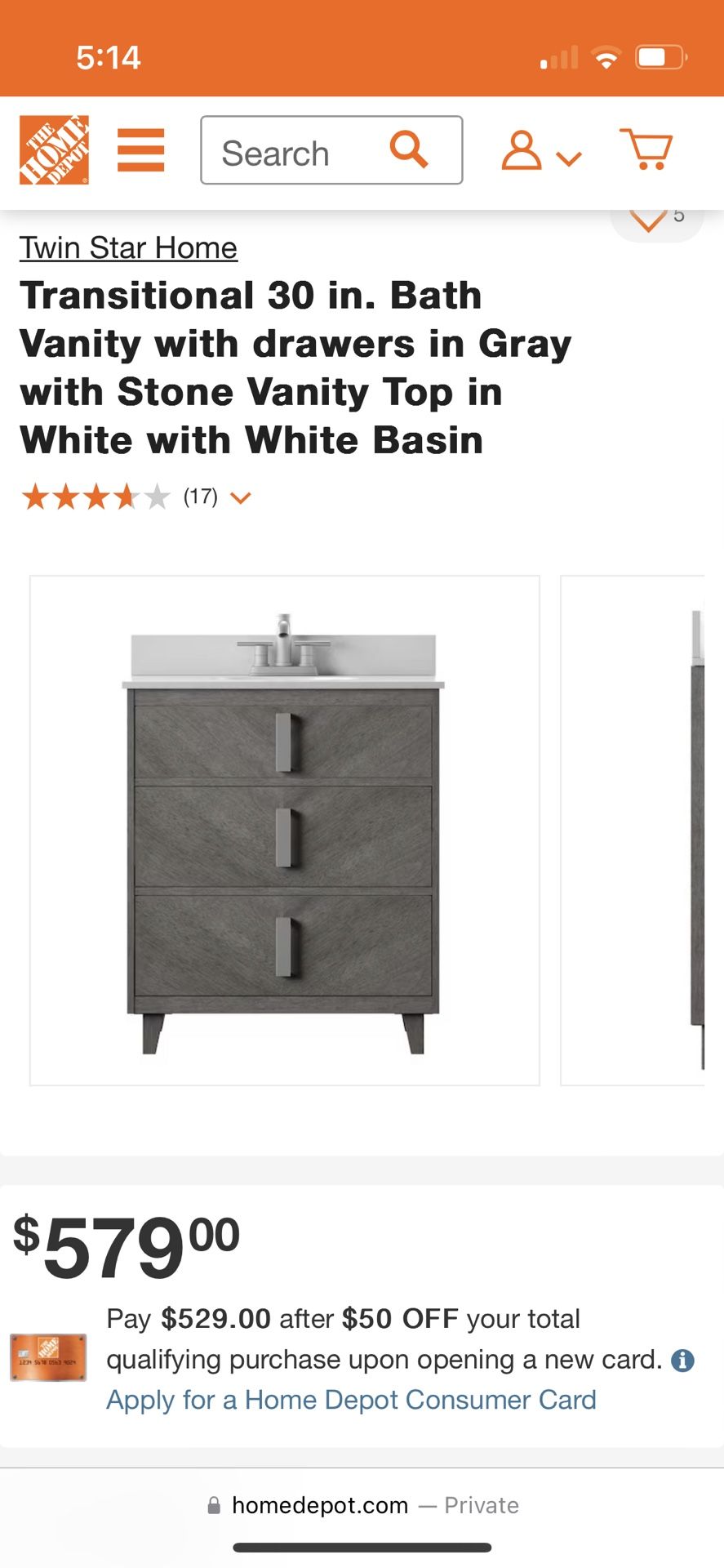 Bathroom Vanity, Twin Star Home, 30”