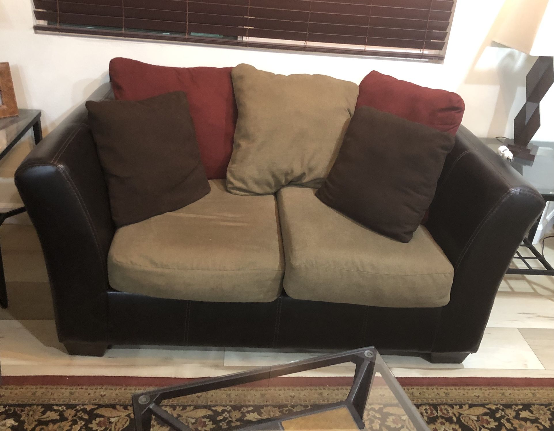 Leather Couch and Sofa With Fabric Cushions