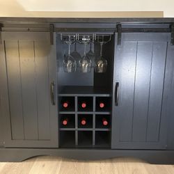 Cute Blue Wine Rack With Sliding Doors 