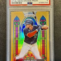 2021 Prizm Baseball JUAN SOTO Stained Glass Neon Orange SSP /100 PSA 9 LOW POP