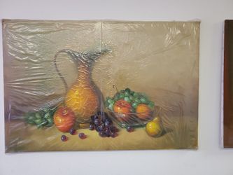 Painted Still Life Art Fruit Pitcher Scene 24"x36" Painting