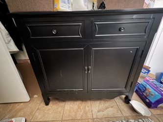 Black Wood Cabinet with Drawers and Doors