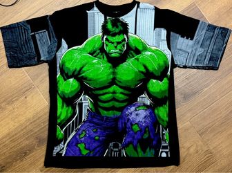 Hulk Thor Marvel Comics 2XL All Over Print AOP Double Sided Black T-Shirt #15A