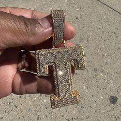Gold Iced Out CZ Letter T pendant