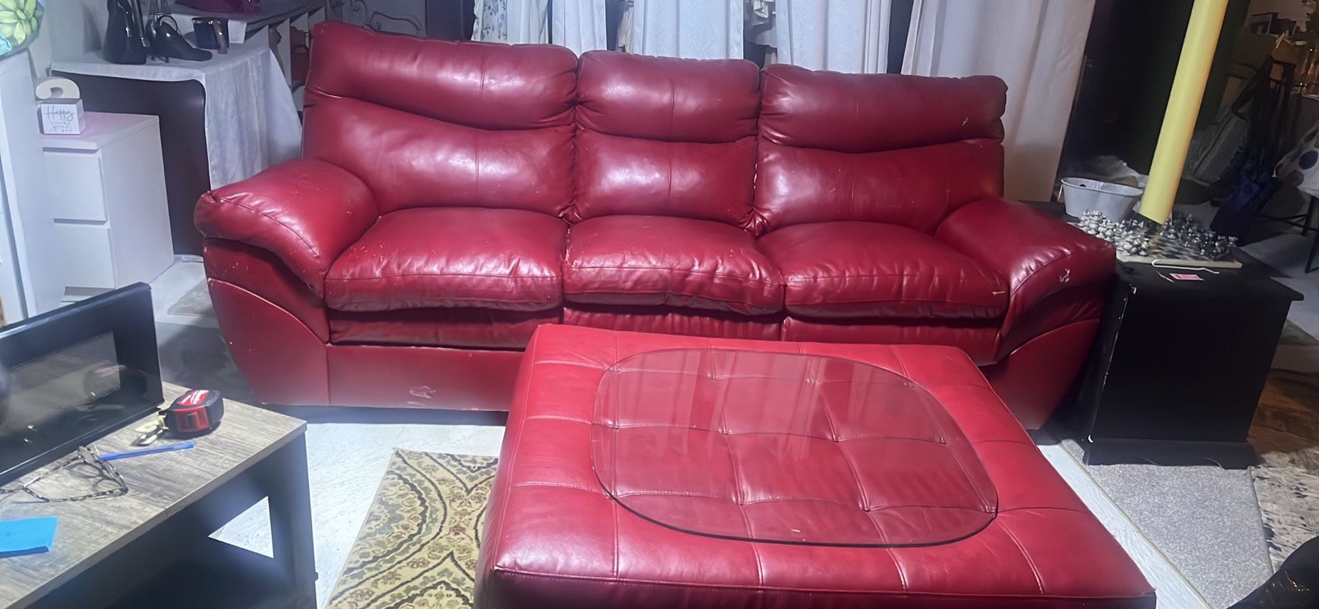 Leather Sofa and Ottoman