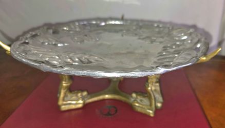 Arthur Court 1980/2001 patinated brass tri winged dog base & his 21 years later floral tray