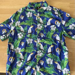 NFL Team Apparel Los Angeles Rams XL Hawaiian Shirt Blue Green White Yellow