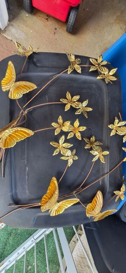 2 Homco Vintage Brass Butterfly Flower Wall Art