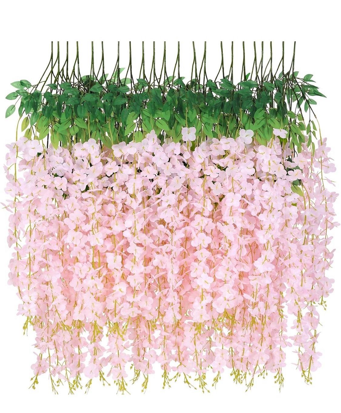 Waipfaru 36 Pack Wisteria Hanging Flowers, White Light Pink Wisteria Artificial Flowers, 3.6 Feet/Pcs Fake Flowers Garland Vines for Bedroom Wedding 