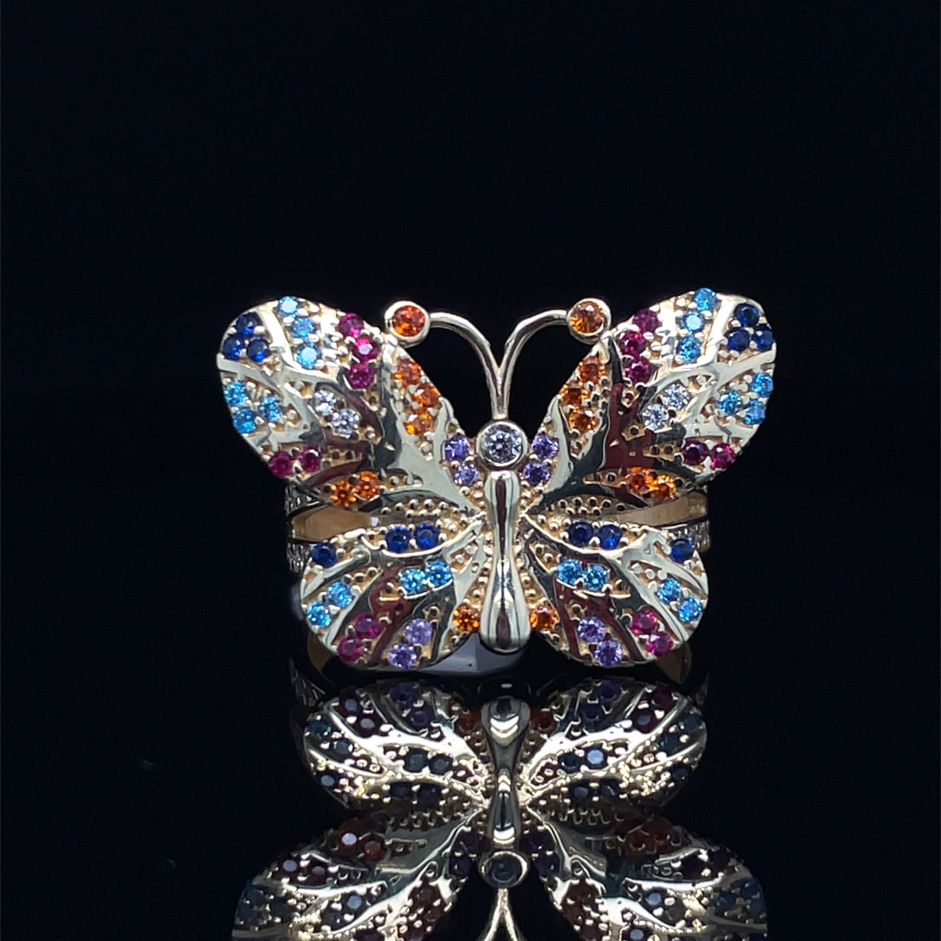 14KT Yellow Gold CZ Colorful Butterfly Ring 4.57g Size 7-3/4 184115/4 ...