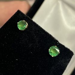14kt Yellow Gold .80 CT Emerald Studs