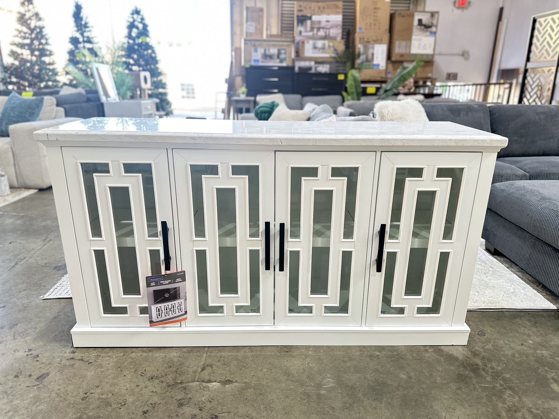 Tresanti 70” White Accent Console with Glass Doors – Sale! 