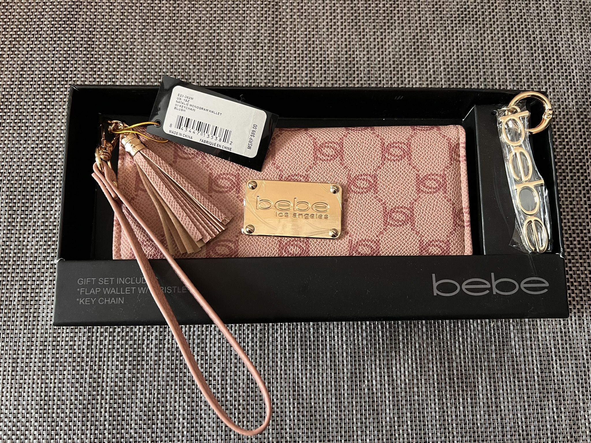 Bebe Pink Logo-Embossed Wallet & Keychain Set