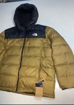 The North Face Puffer Jacket Tan Black Mens Down Full Zip Winter Coat NWT
