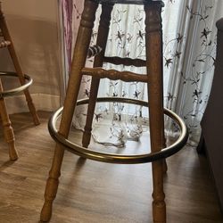 VINTAGE SOLID OAK SWIVEL PUB 30" BAR STOOL STEEL BAND FOOTREST COMFORT SEAT