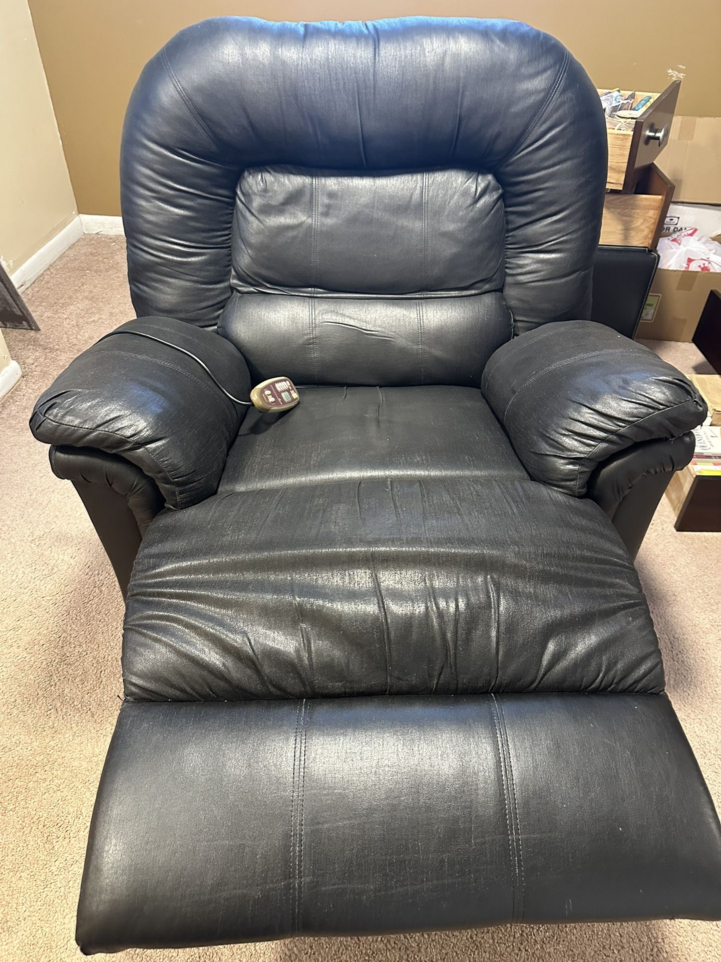 Black Genuine Leather Massager Chair