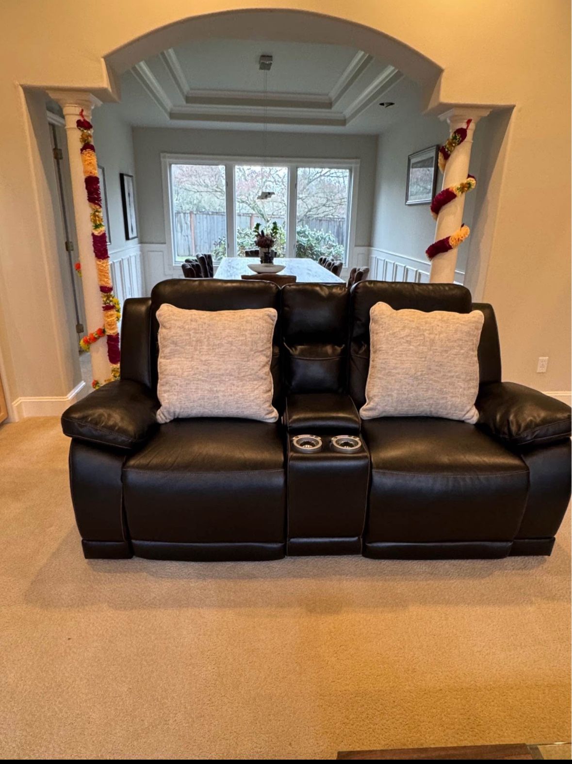 A set of loveseat and 3 Seat leather recliner.
