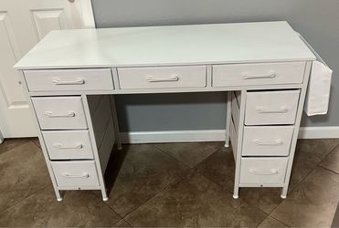 (NEW) 47” Wide Computer Desk w/ 9 Fabric Drawers