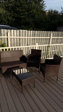 4-Piece Patio Bar Set, Wicker Rattan Outdoor Bistro Conversation Set with  Loveseat, 2 Chairs, and Glass Coffee Table