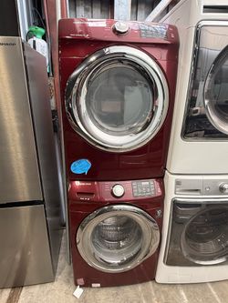 Samsung burgundy  front load washer and gas dryer set