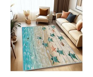 Sea Turtle Area Rug 5x7 Living Room Rug,Coastal Throw Rugs Turtle Rug Nautical Area Carpet for Dining Room Washable Bedroom Rug Non Slip Floor Carpets