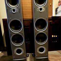 Polk Speakers: Two Main Tower Speakers, One Center, Two Surround