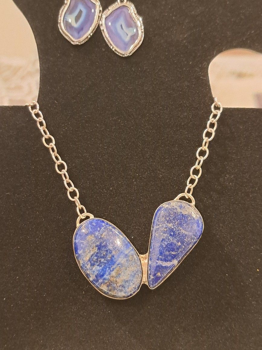 Blue Lapis Lazuli Stone Necklace and Earring Set